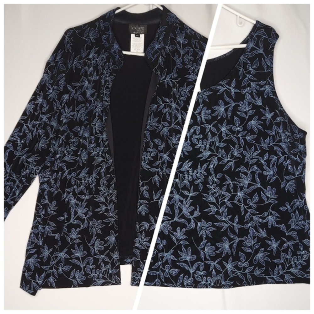 Xscape Jacket‎ Tank Set Women 3X Black Blue Stretch Sparkle Open Event Evening